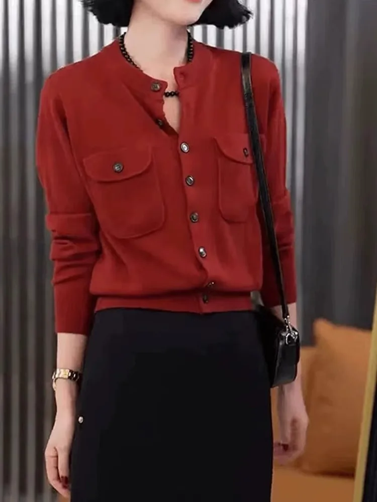 

Ele Color Knitted Open Cardigan Slimming Comfortable Long Sve Women's Faion Outerwear Autumn Season Versatile ...