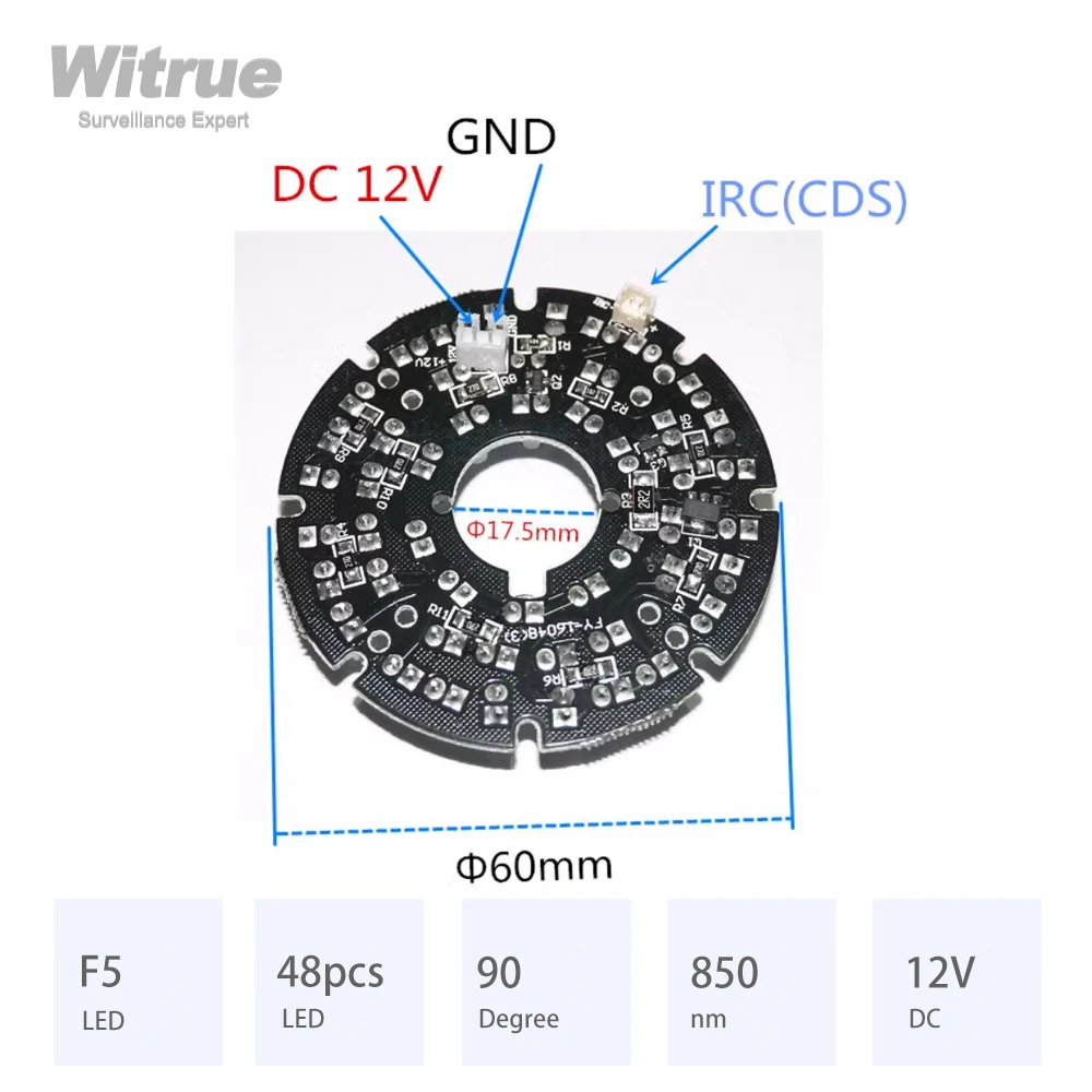 Witrue 48pcs IR LED Infrared Board 850nm 90 Degree for Surveillance CCTV Cameras Night Vision Accessories