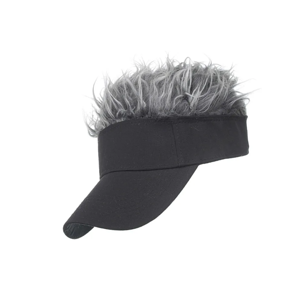 Humorous Attached Fake Hair Wig Baseball Cap Sun Protection Brim Fake Hair Visor Hat Novelty Wig Hat For Adults