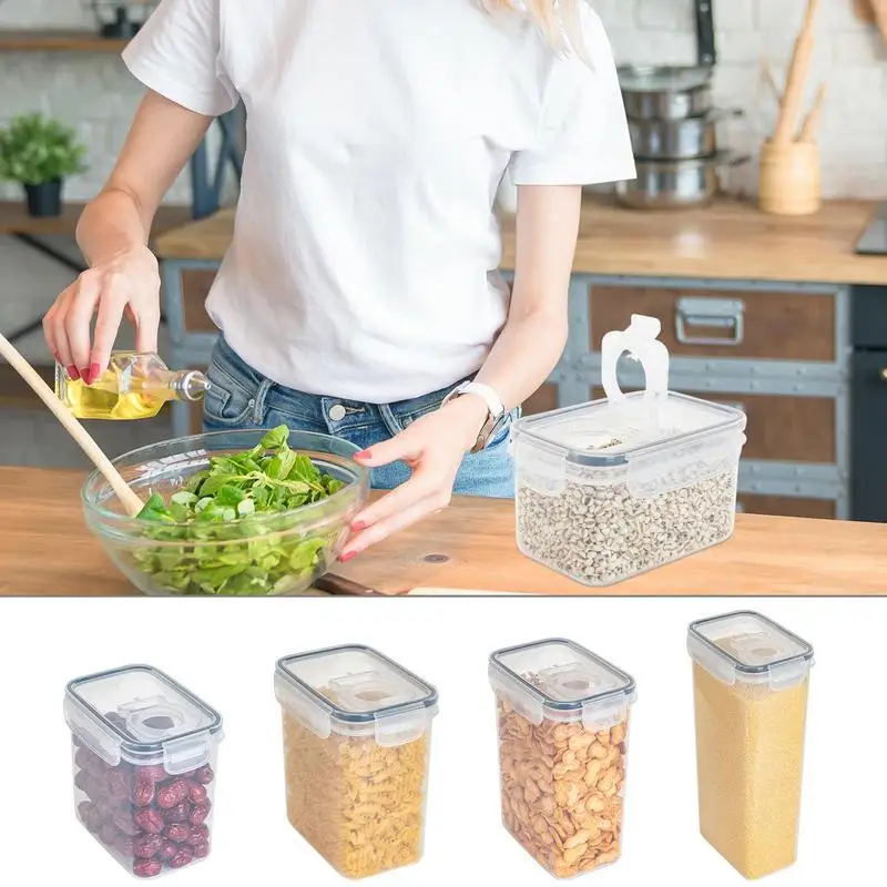 Airtight Food Storage Containers Plastic Box Jars With Easy Lock Lid For Snack Sugar Bulk Cereals Kitchen Pantry Organizers