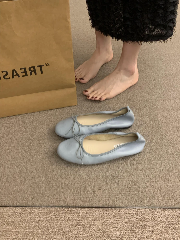Flats  Knot Slip-On Women's Shoes Soft Bottom Platform Egg Roll Shoes Grandmother Shoes Korean Style round Toe