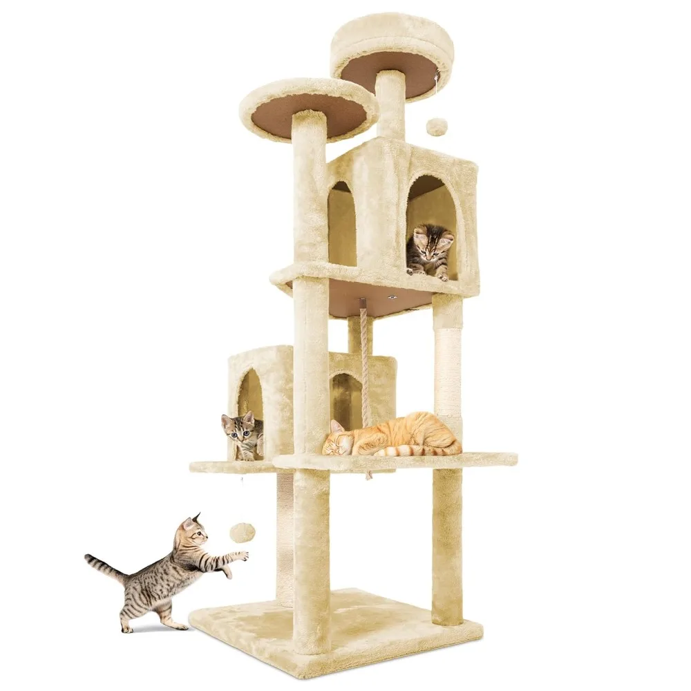 

58.5inch Large Cat Tree Tower Condo for Indoor Cats, Soft Plush Multi-Level Climbing Tree Cat House with 1 360°, Customized