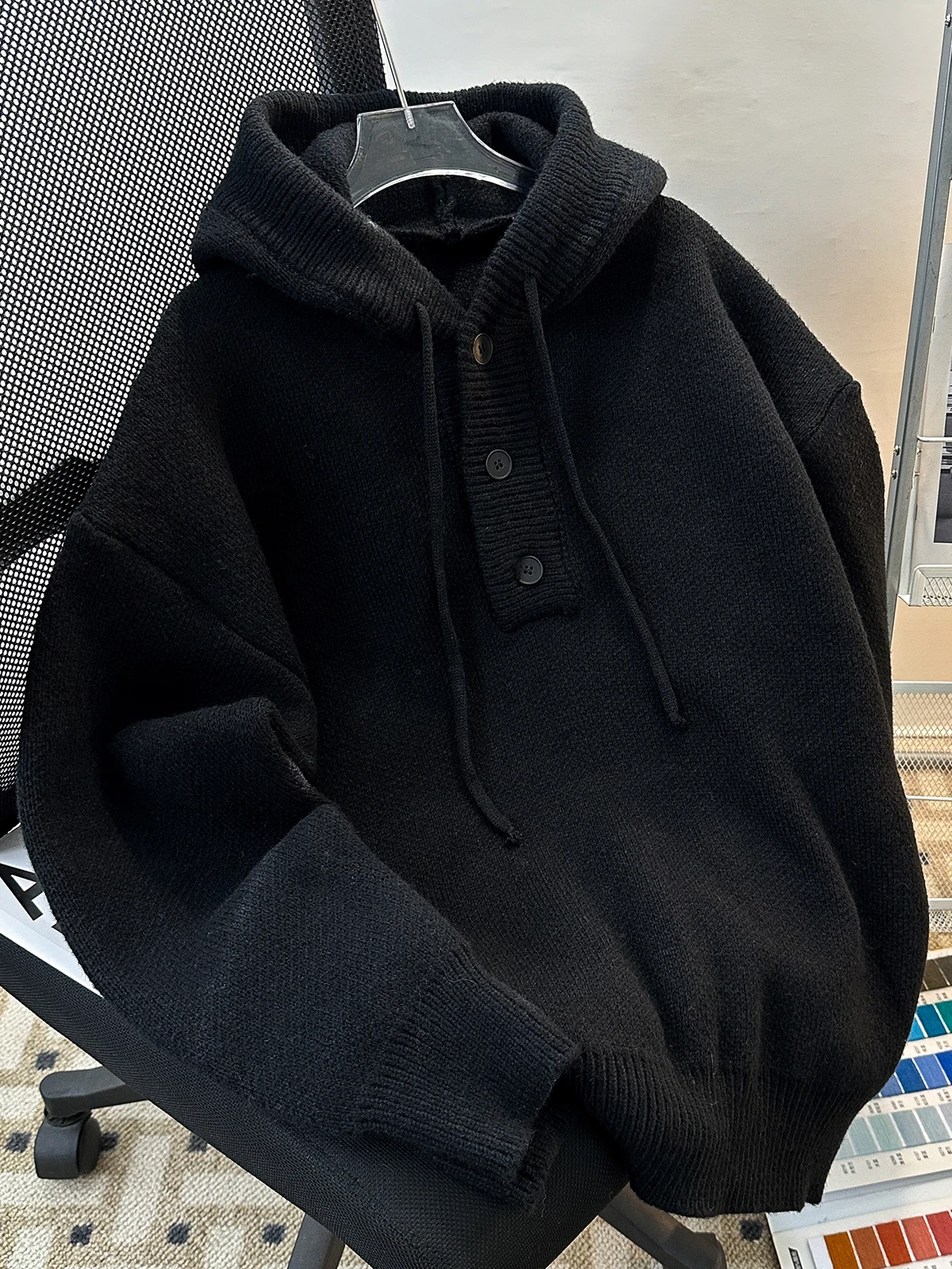 

Autumn Winter Men's Hooded Knitwear Jaet Casual Spor Trendy Warm Loose Vintage Sle Student Faion Outerwear Sweatirt