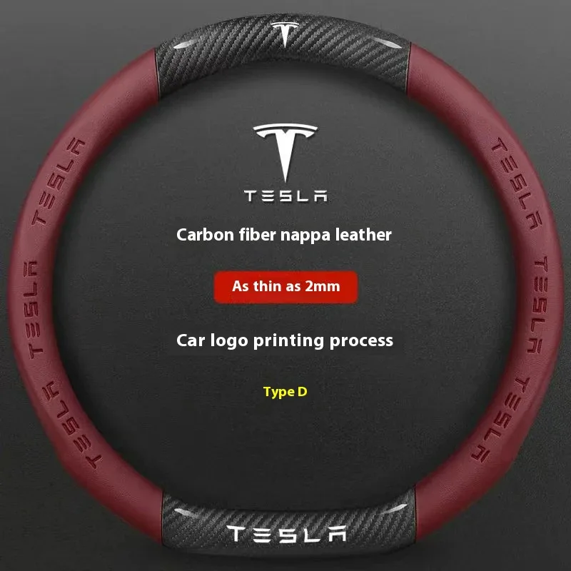 

For Tesla Model 3 Model Y Model S Model X Roadster Carbon fiber Suede Leather Anti-slip Car Steering Wheel Cover Accessories