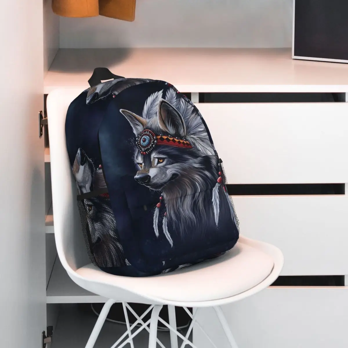 Ethnic Wolf Tradition Wolf Feather Backpack Student BookBag Children School Bag Computer Shoulder Bags for Boys Girls