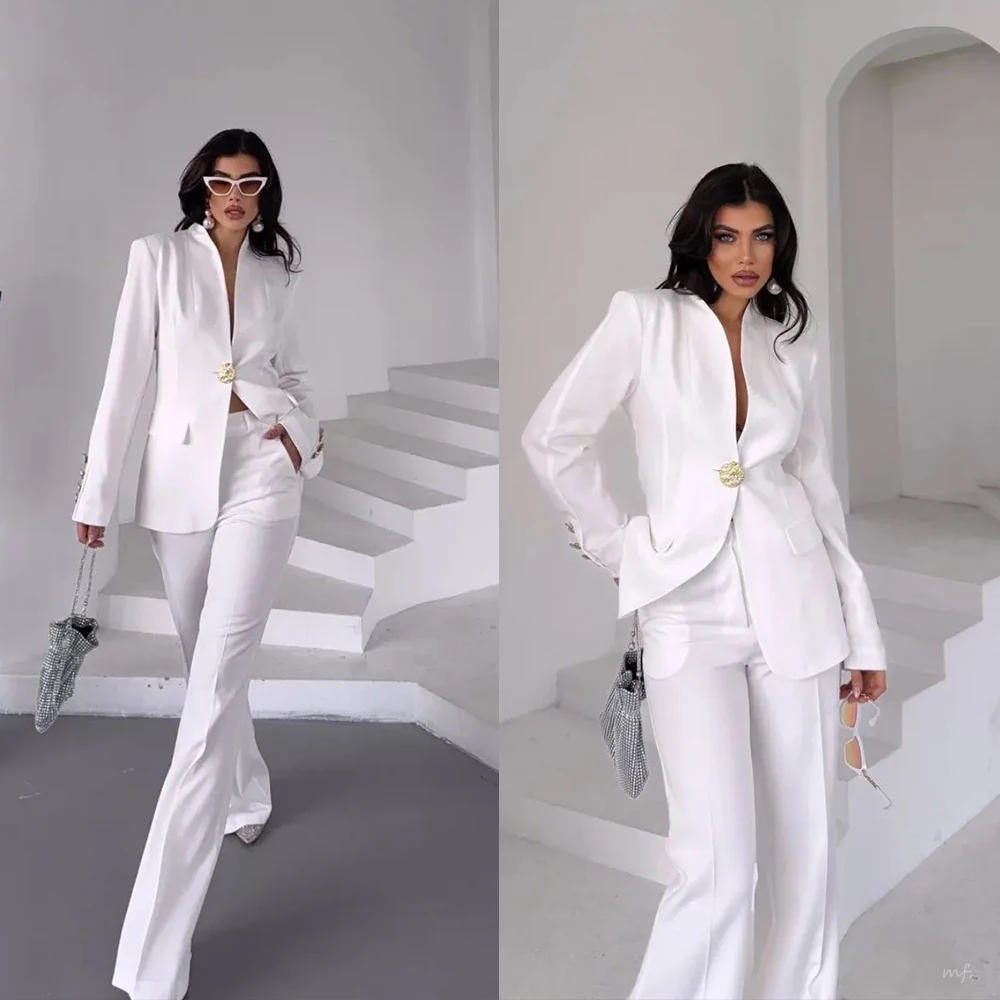 Customized Fashion Women Wedding Pants Suits 2 Pieces Formal Long Sleeve Weddding Wear Prom Birthday Party Outfits