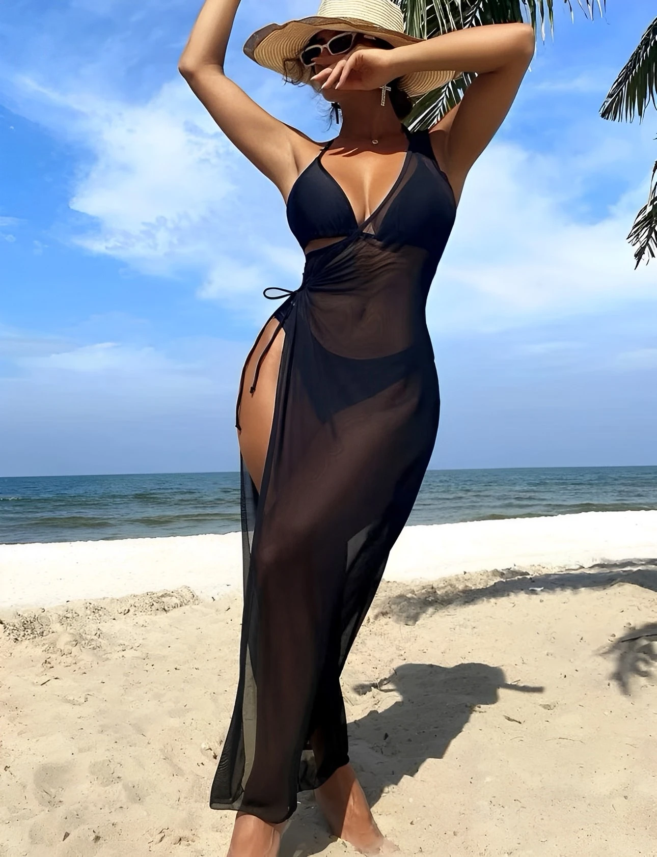 3 Pieces Bikini 2024 Women & Drawstring Cutout Side Cover Up Dress Triangle Swimsuit Sexy Swimwear Female Swimming Swim Suit