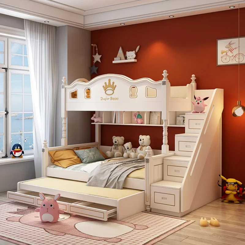 American Wood Princess Childrens Bed Girls Modern Luxury Storage Kids Beds Villa White Cama Beliche Bedroom Set Furniture