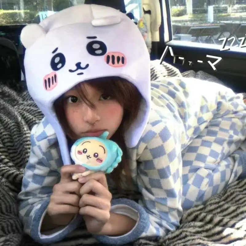 Chiikawa Usagi Kawaii هدية Hachiware لطيف قبعة جديدة عقال متعة حفلة في الهواء الطلق التصوير تأثيري القط صور الدعائم الشتاء قبعة تدفئة #6