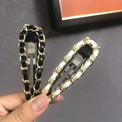 Fashion New Chain Leather Metal BB Clip Hairclips Simple Retro Bangs Cute Side Girl Hair Accessoires for Women