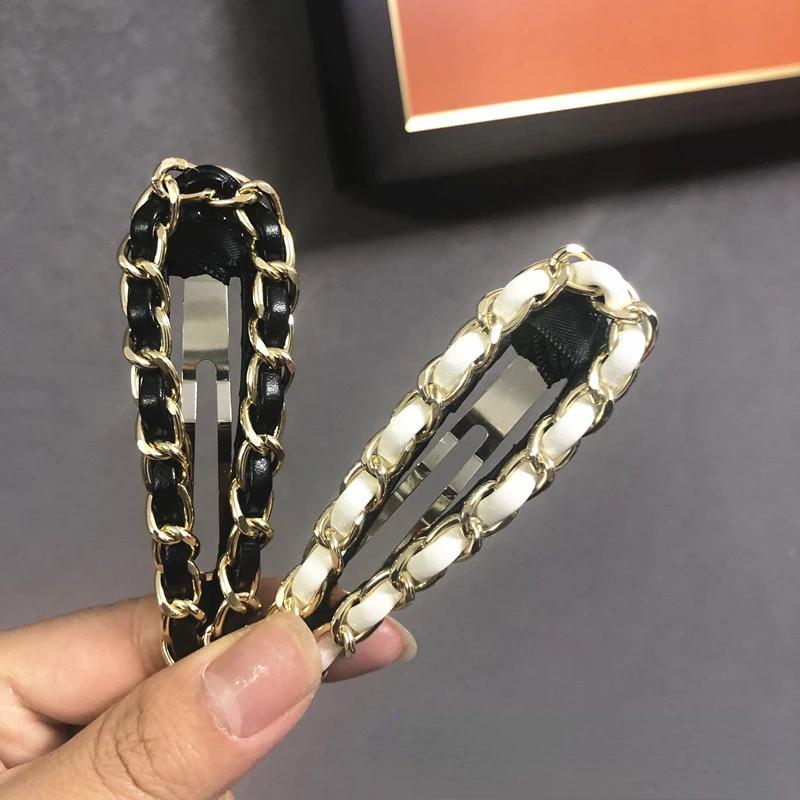 Moda nowy łańcuszek skórzany metalowy klips BB spinki do włosów proste Retro grzywka śliczne boczne akcesoria do włosów dla dziewczynek dla kobiet