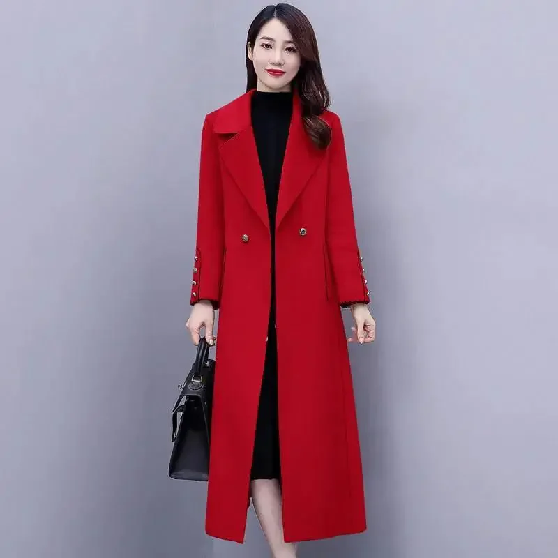 

Female Double Sided Woolen Coat 2024 New Autumn And Winter Mid Long Style Over The Knee High-end Slimming Woolen Coat For Women