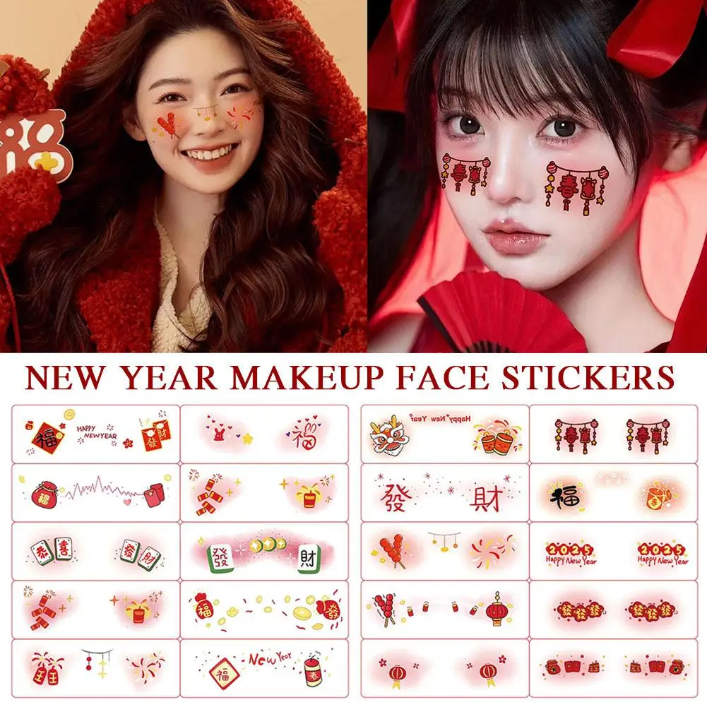 Red Chinese Style Tattoo Stickers Temporary Body Face Fashion Sticker Sticker New Chinese Year Tattoo A7T4