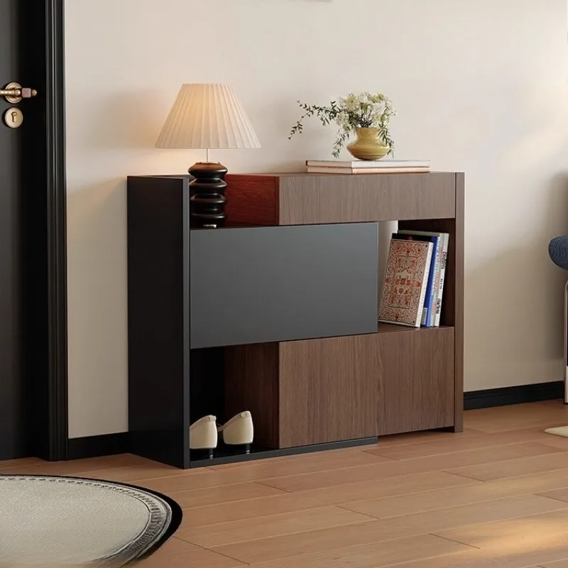 

Medieval style entry corner L-shaped shoe cabinet retractable household door porch cabinet against the wall