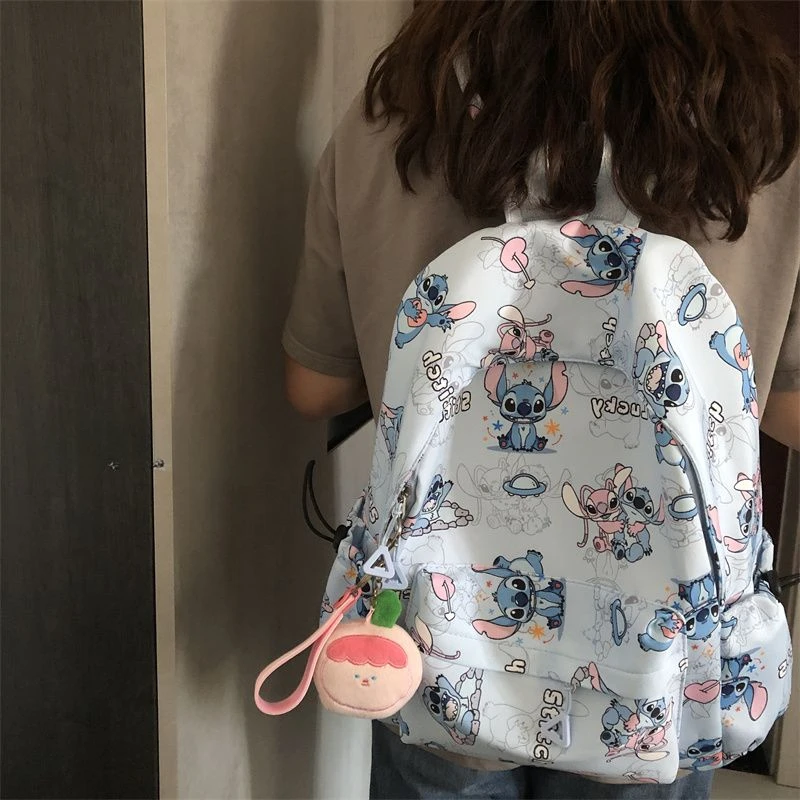 Disney High Quality Nylon Lightweight Cartoon Printed Stitch Student Backpack Campus Large Capacity Storage Backpack