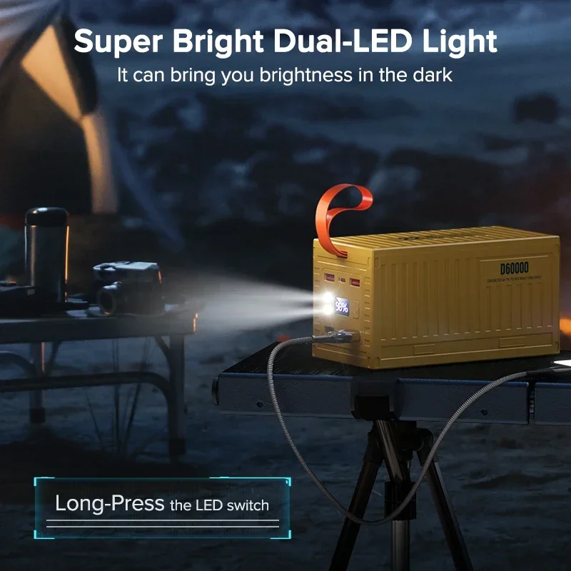 يحتوي بنك الطاقة الإبداعي بسعة كبيرة 60000 مللي أمبير في الساعة، شاشة رقمية، مصدر طاقة للهاتف المحمول مناسب لهاتف IPhone Xiaomi