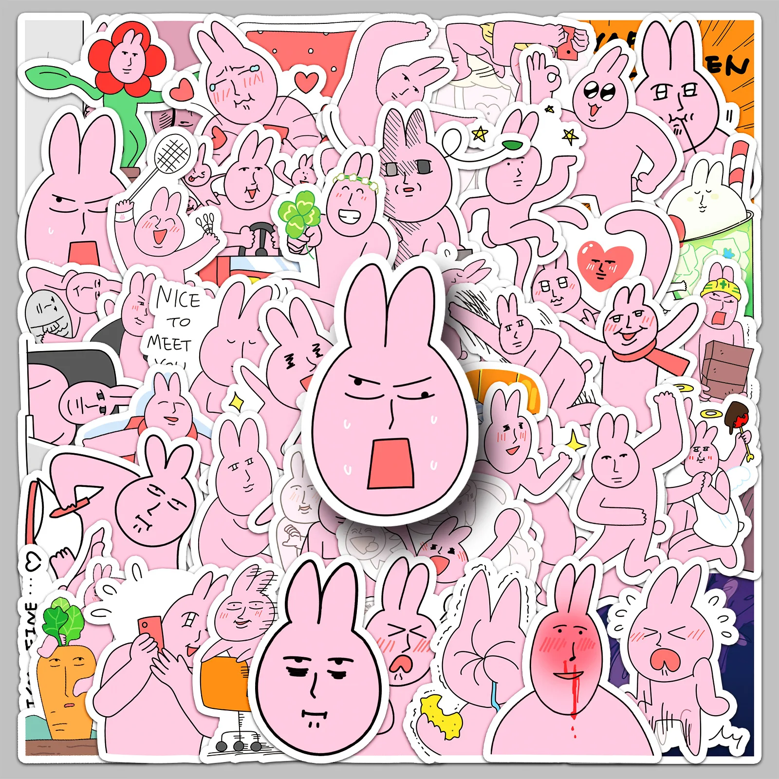 50 Uds. De pegatinas de dibujos animados de conejo rosa, calcomanías divertidas, decoración para niños, álbum de recortes DIY, teléfono, portátil, nevera, bicicleta, juguetes de grafiti, regalos