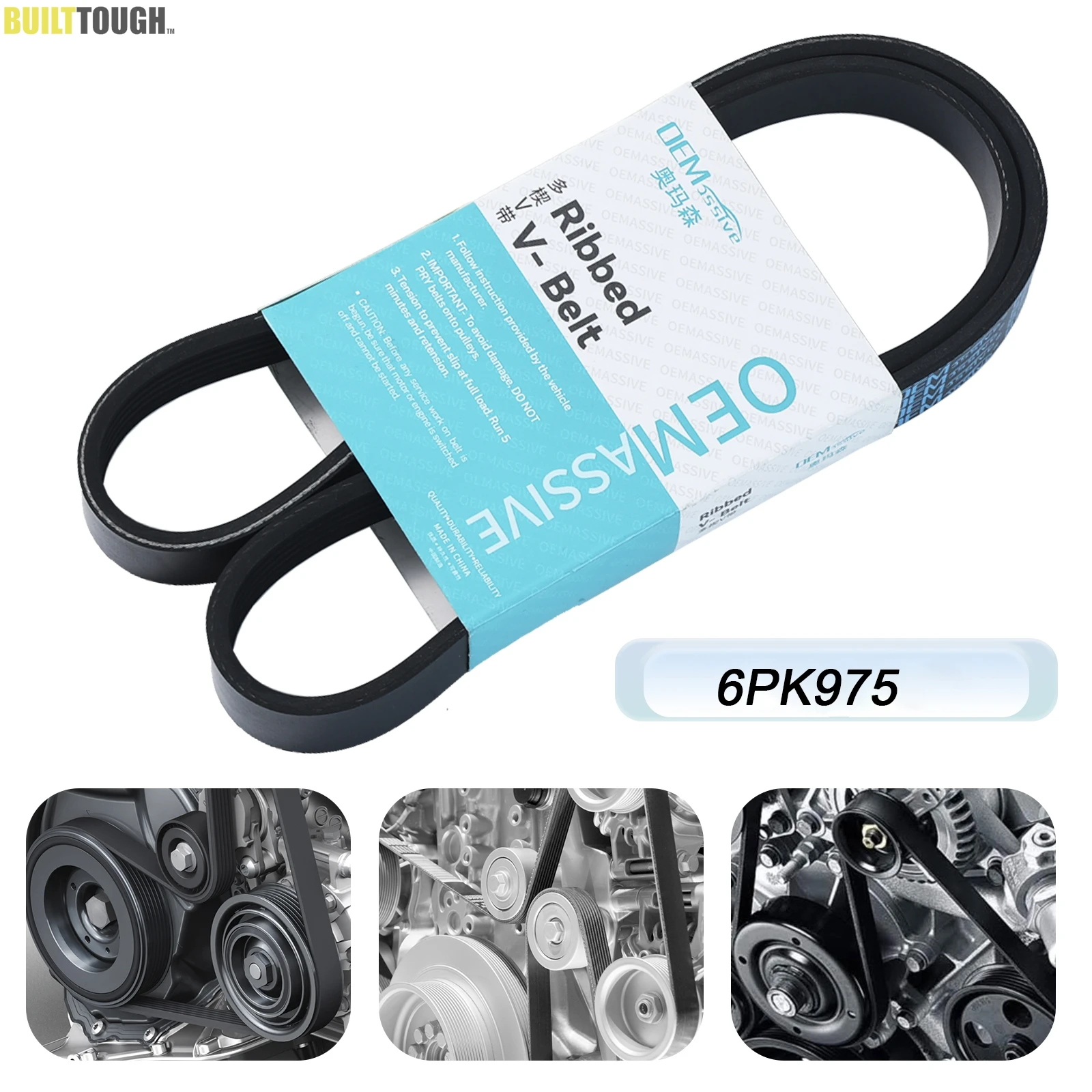 6PK975 Car V-RIBBED BELT Air Conditioner Belt Multi V Drive Belt For Ford Ecosport Fiesta FOCUS C-MAX FOCUS II Estate Van Saloon