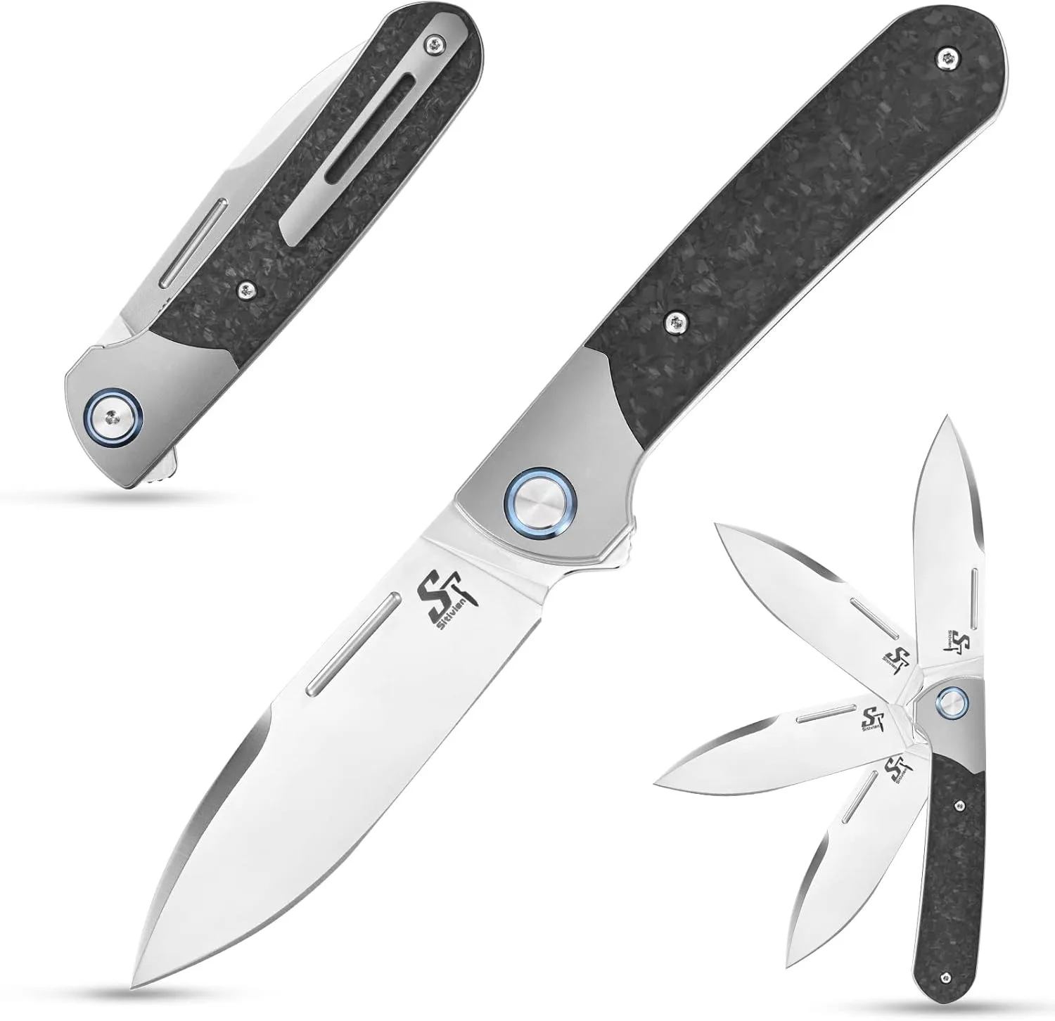 

Sitivien ST995 Folding Pocket Knife M390 Steel Blade Titanium Carbon Fiber Handle EDC Tool Knifes for Camping Work Collection