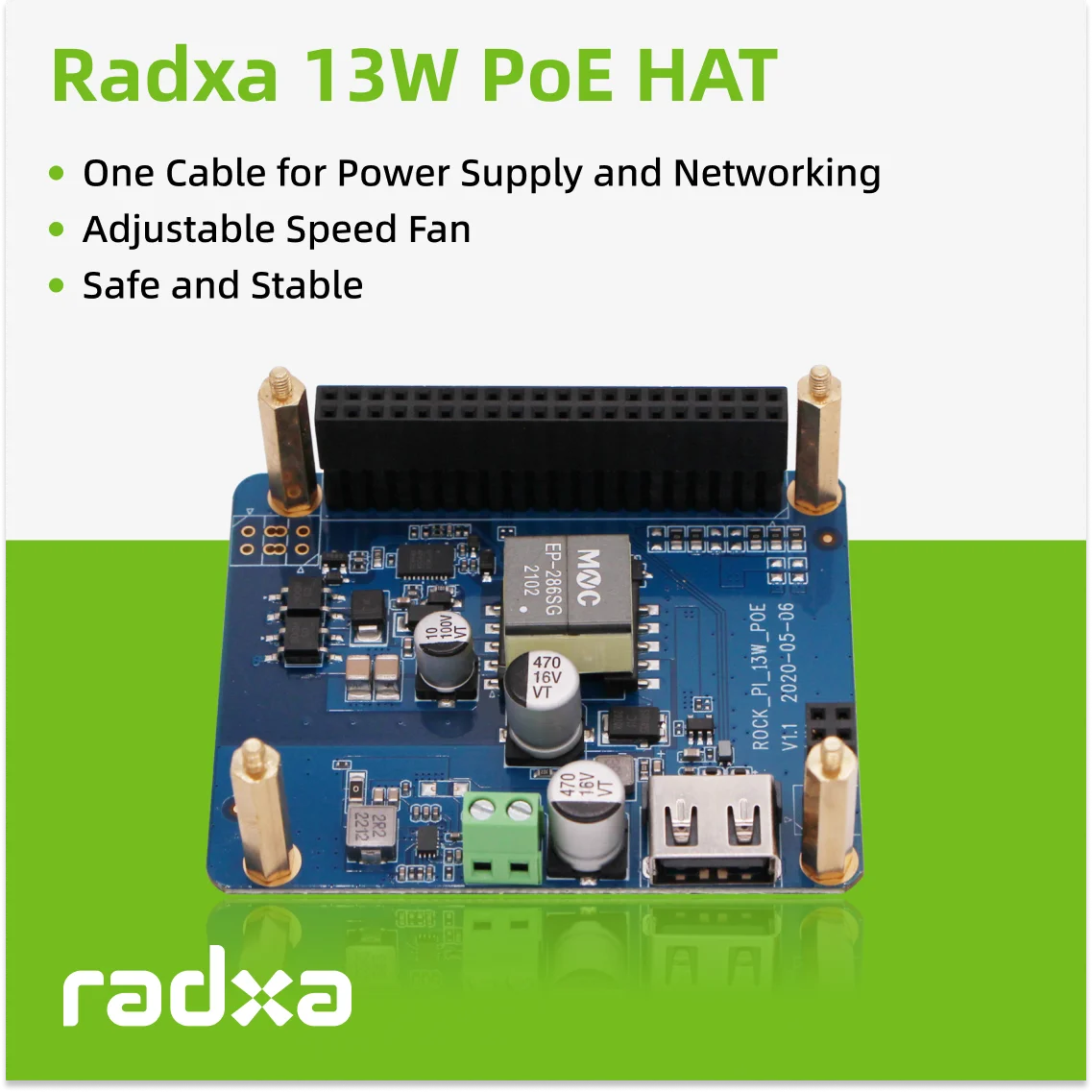 Radxa 13W PoE HAT, Compatible with ROCK Pi E
