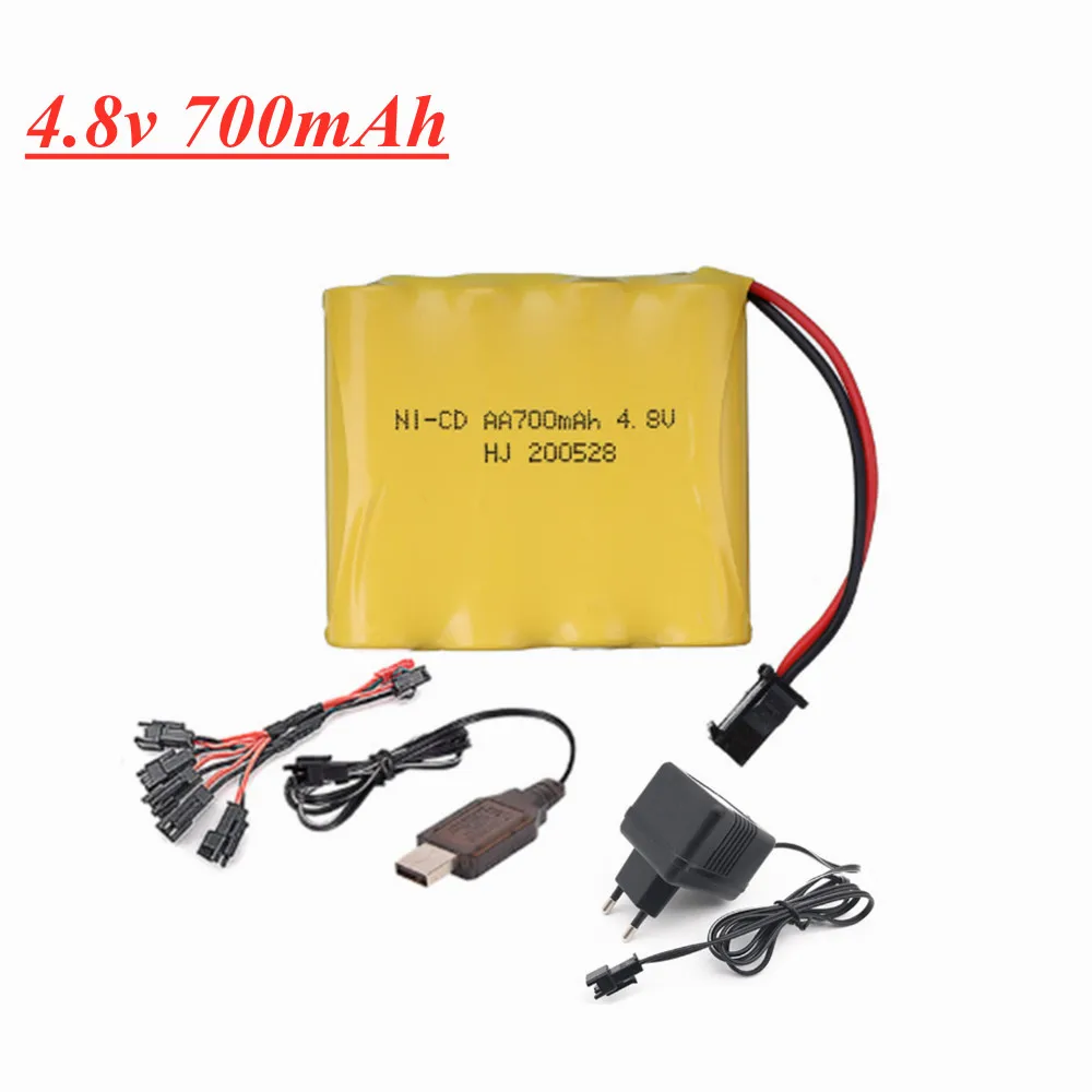 NI-CD 700mAh 4.8v Akumulator 4* AA 4.8V + Ładowarka USB Zestaw do zabawek Rc Samochody Czołgi Roboty Łodzie Pistolety Części