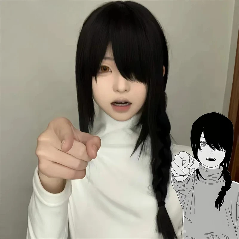 Anime Chainsaw Man Nayuta Parrucca Cosplay per adulti Capelli lunghi neri a treccia Parrucche sintetiche resistenti al calore Carnevale di Halloween Prop