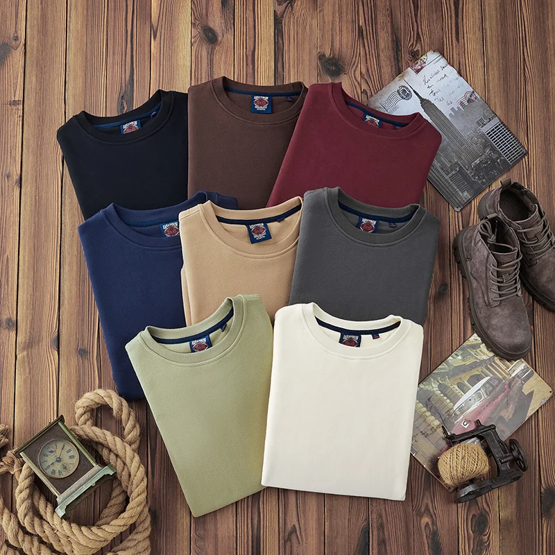 

Мужская толстовка с круглым вырезом и длинными рукавами, повседневная, теплая, в американском стиле, однотонная, модная, осенне-зимняя верхняя одежда, удобная, из хлопка.