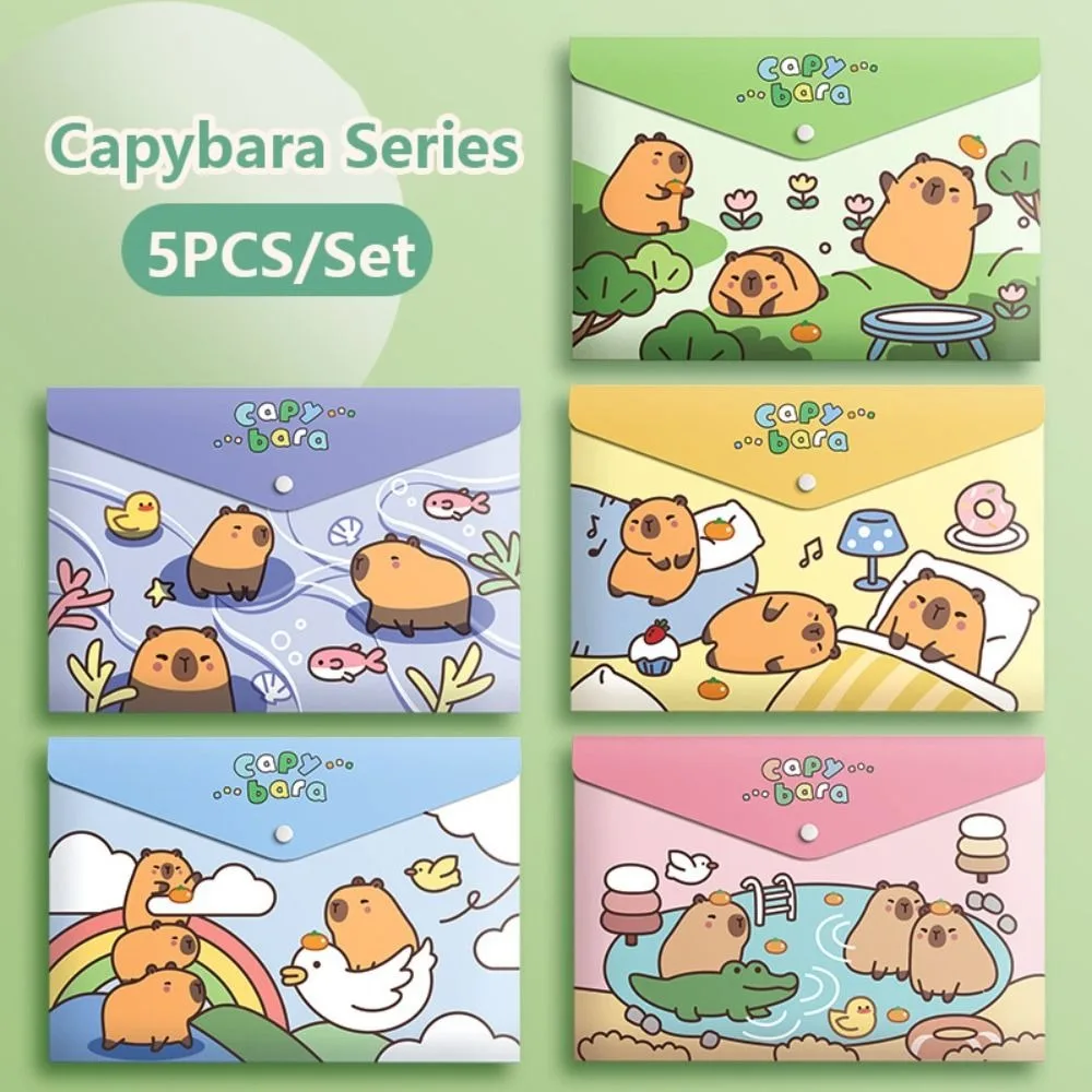 5PCS/Set Large Capacity A4 File Folder Test Paper Storage Waterproof Document Bag PP Snap-fastener Envelope Folder