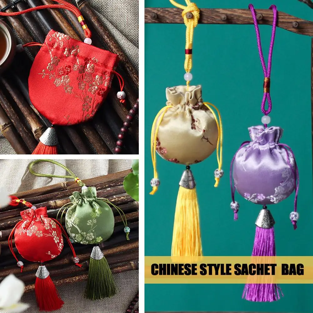 Chinese Style Sachet Jewelry Bag Embroidery Bag Empty Lucky Pendant Women Bag Drawstring Tassel Purse Coin Bag Sachet Vinta U0Q9