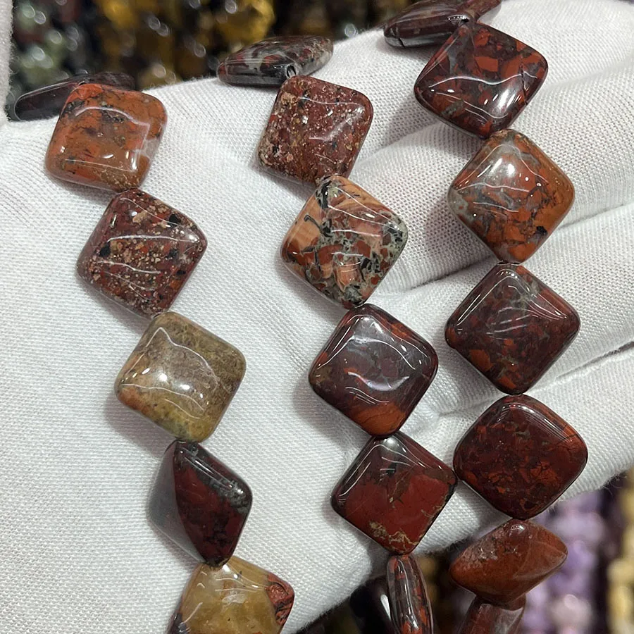 Natural Red Stone Rhombus Beads Square Faceted Section Handmade For Jewelry Making DIY Necklace Bracelet 15''15mm