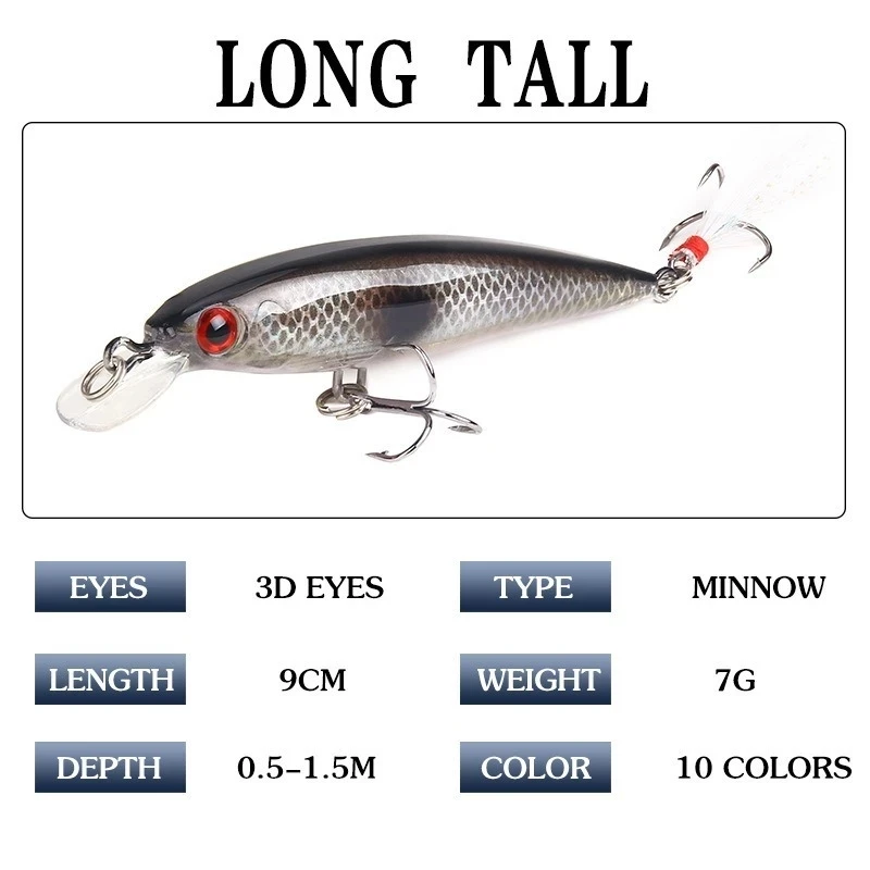 1PCS Minnow Fishing Lure 90mm 7.2g Sinking Hard Bait Wobbler Jig Bait Crankbait Carp Striped bass Pesca Fishing tackle SwimBait