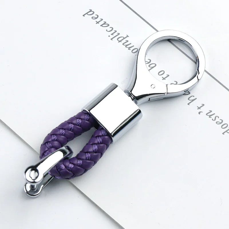Trendy Men Women Key Chain Woven Leather Car Keychain 360 Degree Rotating Horseshoe Buckle for Key Ring Holder Bag Pendant Gift