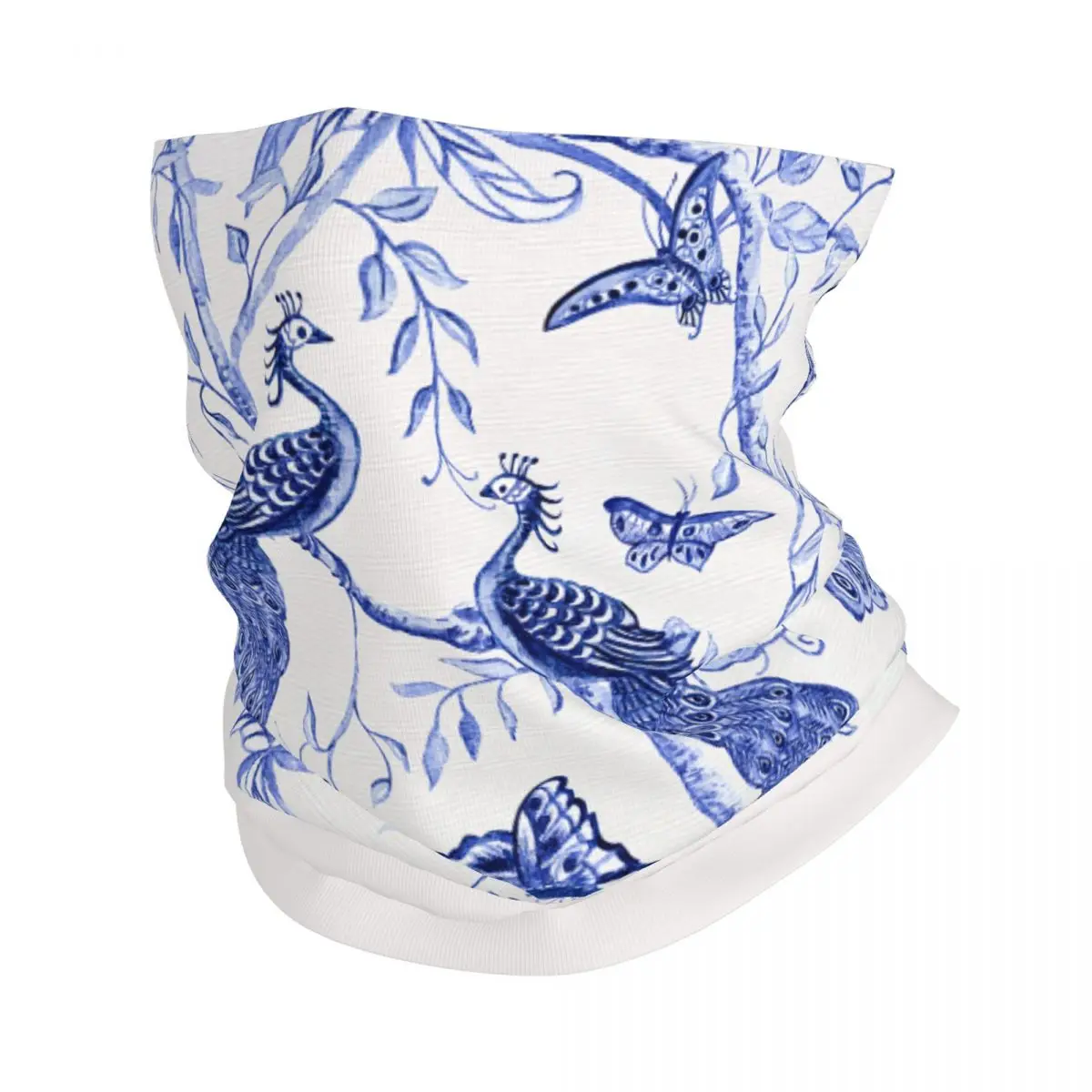 

Изготовленная на заказ бандана в стиле шинуазри, синие и белые павлины и бабочки, теплая бандана для женщин и мужчин, зимний лыжный шарф-труба, гетры, чехол для лица