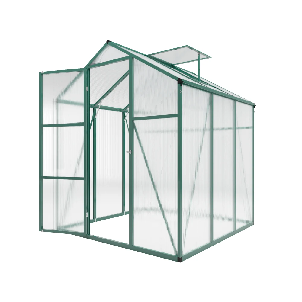 Newly Marketed Gain Height Windproofaluminum Greenhouse 6x6 FT Polycarbonate Greenhouse Raised Base and Anchor Aluminum Heavy Duty Walk-in Greenhouses for Outdoor Backyard in All Season