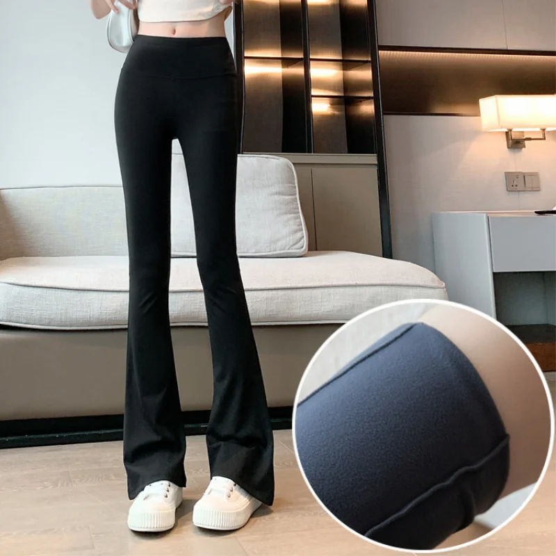 

Winter High Waist Slim Casual Trousers Women Flared Shark Pants Plus Velvet Thickened Barbie Pants Large Size Leggings M-4XL