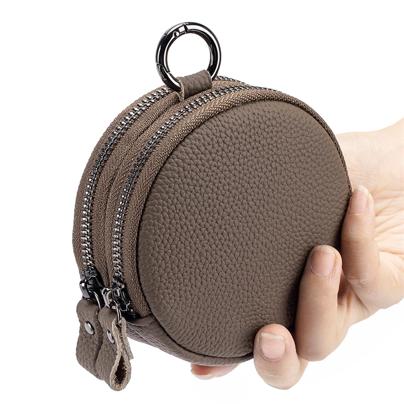 Genuine Leather Women's Mini Wallet Double Zipper Coin Purse Cute Small Clutch Bag Multi-Functional Key Storage Bag Money Pocket