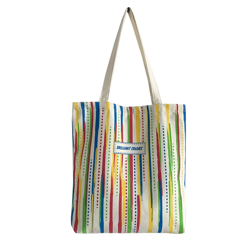 Borsa per la spesa a righe con linea punteggiata arcobaleno borsa per la spesa grande moda da donna con cerniera tasca interna Casual estate stile semplice Eco Friendly