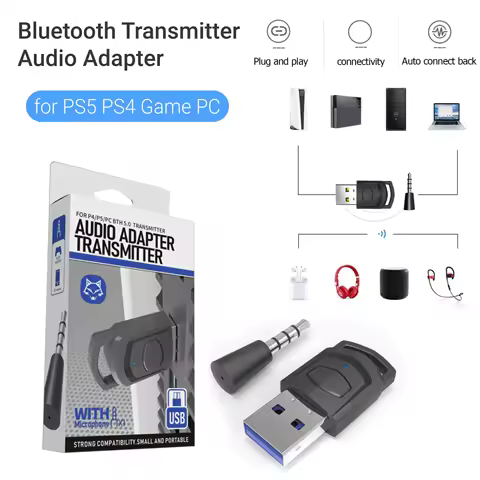 USB Game Audio Wireless Adapter for Sony PS5/PS4/PC/Switch Console Gaming Headset BT Audio Receiver for Playstation5 Accessories