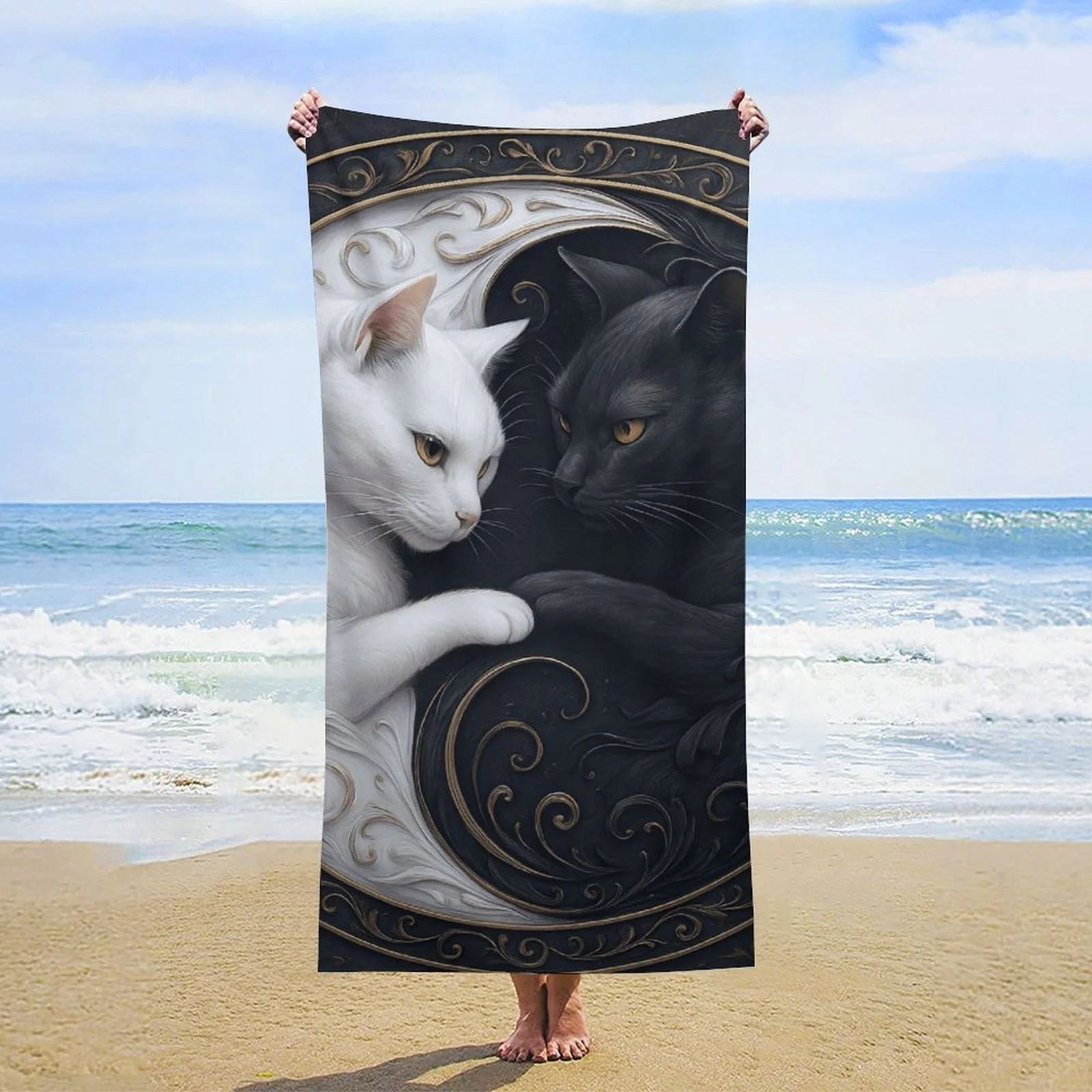 

Yin-Yang Cat Theme Beach Towel/Lightweight Sports Towel/Bath Towel, Stylish Beach Towel/Sports Towel, Suitable for Summer,