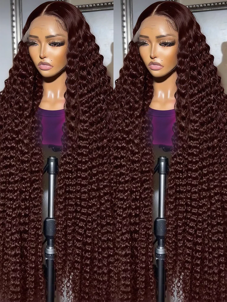 

40Inch Deep Curly Wave Chocolate Brown 13x4 13x6 Hd Lace Frontal Human Hair Wig Colored Water Wave Lace Front Wig for Women 250%