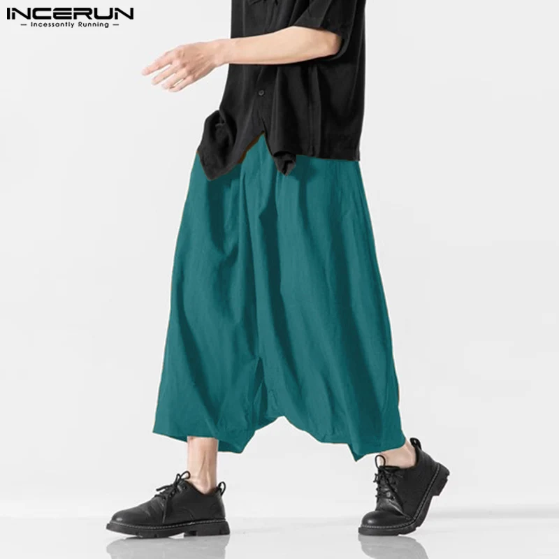 Incerun 2024 Koreaanse Stijl Broek Mode Heren Effen Wijde Lantaarn Broek Casual Streetwear Losse Comfortabele Pantalons S-5XL