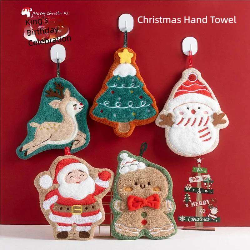 

1Pcs Christmas Coral Fleece Hand Towel Household Children's Small Hand Towel Hangable for Kitchen and Bathroom Quick-Dry Towel