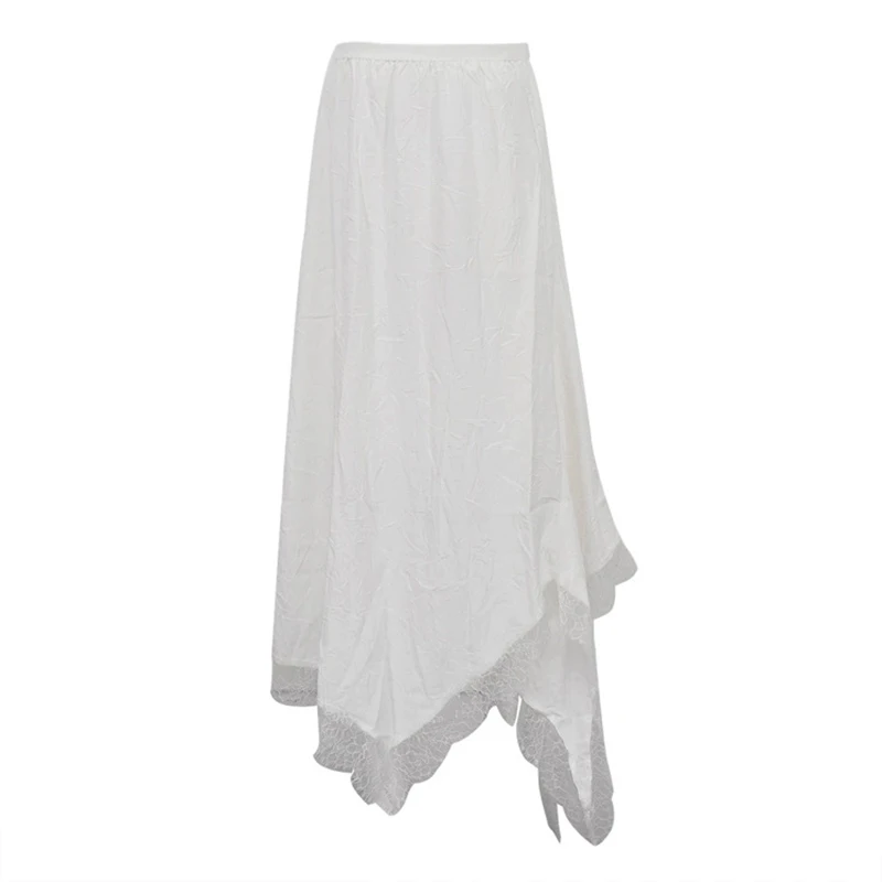 

Elegant White Lace Skirt for Women High Waisted Flowy Streetwear Skirt Casual Loose Fit Ankle-Length Skirt Summer Skirts