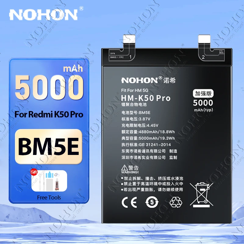 NOHON Phone Battery for Xiaomi Redmi K50 Pro K70 K60 Ultra K40 Gaming K30 K20 K40S K30S Poco F3 F4 GT Replacement Batteries