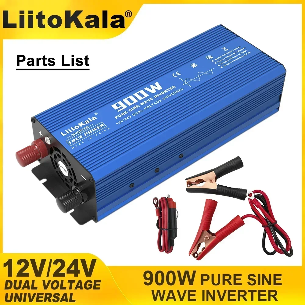 LiitoKala New 12V/24V 220V 900W 1200W Pure Sine Wave Inverter Output Power 2400W for Automotive Energy Storage Solar Energy Use