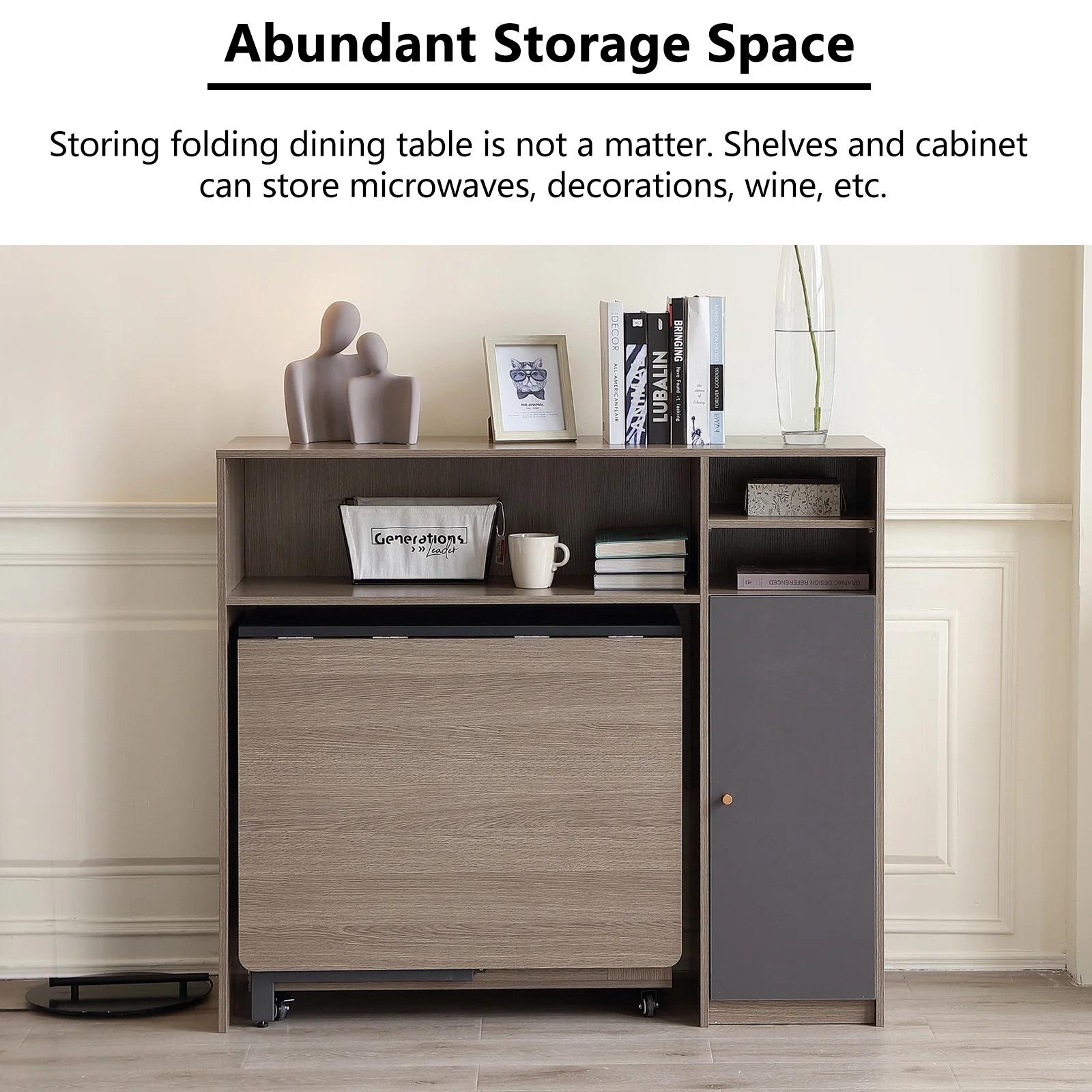 Armoire de Rangement avec Étagère, Buffet, Garde-Manger de Cuisine Moderne, Armoire de Rangement de Table Pliante