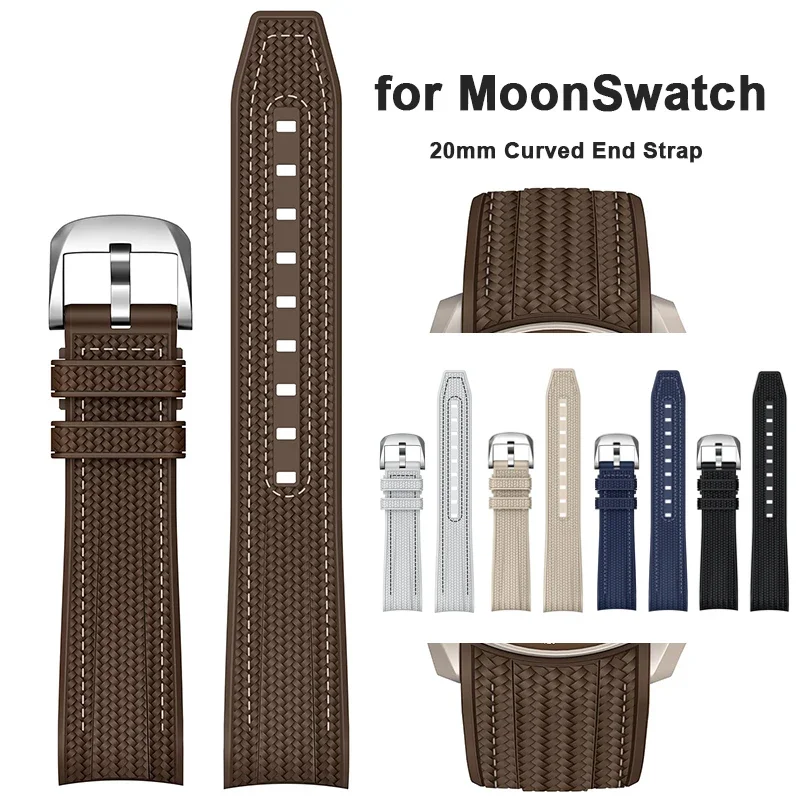 For Swatch X Omega joint MoonSwatch 20mm Quick Release Strap Men Women Curved End Weave Silicone Rubber Watch Band Bracelet Tool