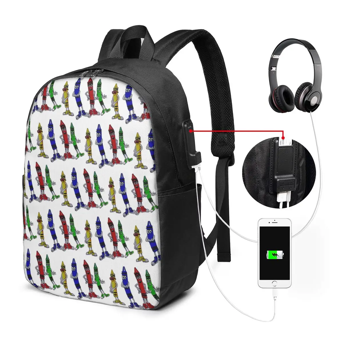Cartoon Colorful Crayon Character Backpack Travel Notebook Bag Computer College Student School Bag Laptop Shoulder Bags