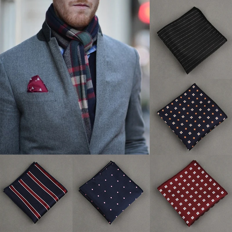 Fashion Silk Handkerchief Vintage Men's Suits Pocket Squares Napkin Business Chest Towel Striped Floral Print Suit Accessories