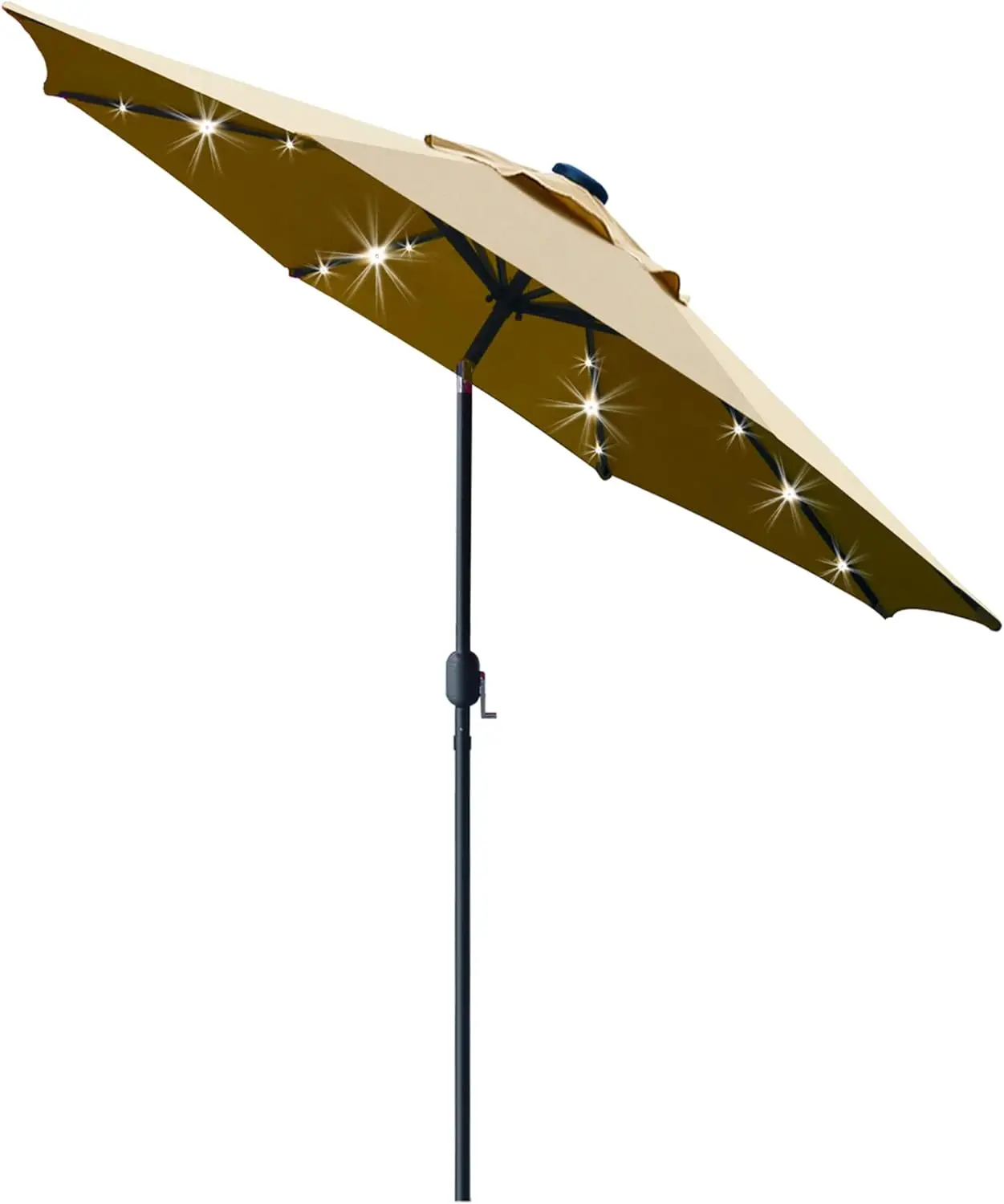 

9' Solar LED Patio Umbrella with 8 Ribs, Tilt Adjustment, and Crank Lift System in Light Tan